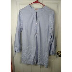 Organic John Patrick Woman M Tunic Blue White Striped Popover 1/2 Button...